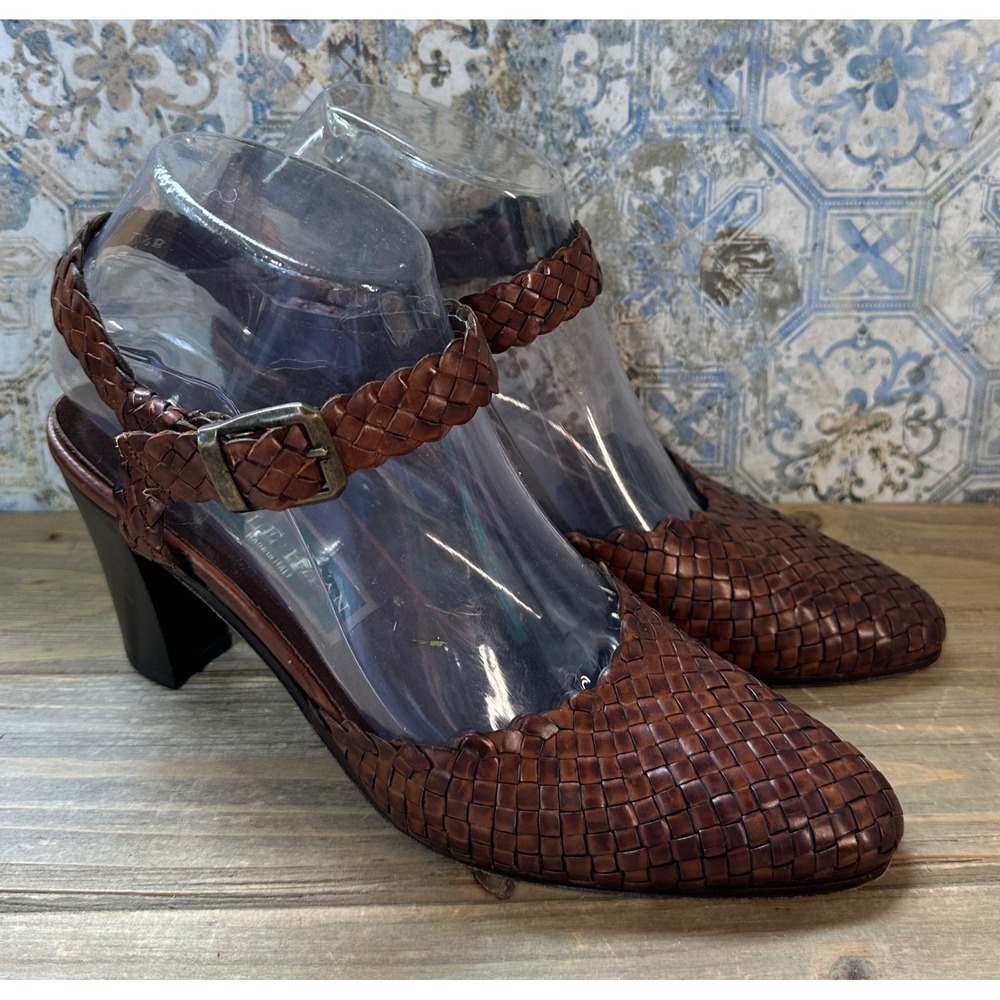 Cole Haan Woven Leather Mary Jane Pumps Business BOHO Womens 7.5 B Brown